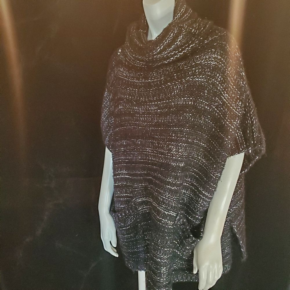 Madden Black & Silver Cowl Neck Poncho Sweater (OS)